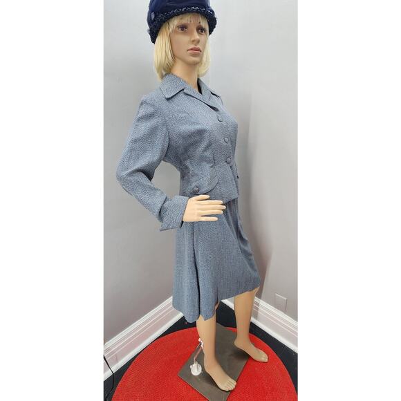 40s Vintage Custom Made Blue Gabardine Skirt (s) Suit - M - Picture 3 of 11
